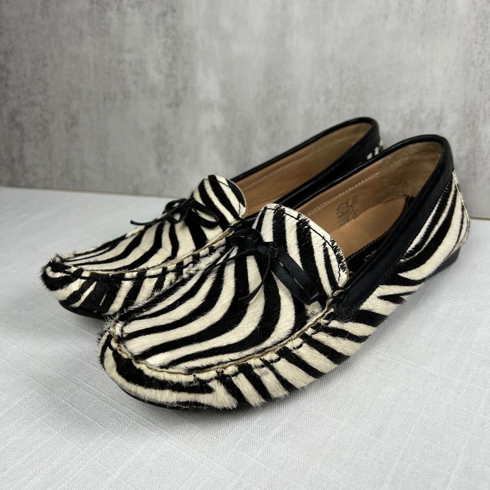 VAN ELI Zebra Print Calf Hair Loafer Flats Women's Size 7.5 Black White - Picture 2 of 9